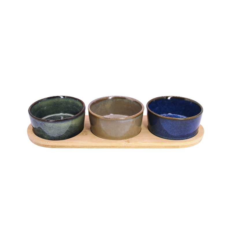 SET 3 BOWLS CERAMICA REDONDOS EN BANDEJA BAMBOO 28 CM - 5