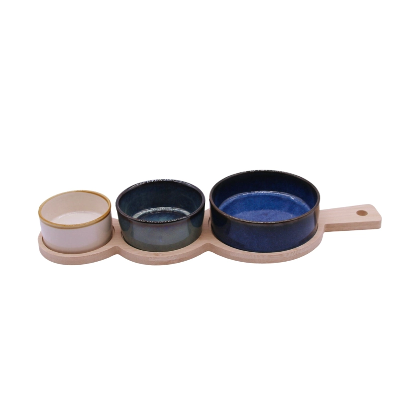 SET 3 BOWLS CERAMICA EN 3 TAMANOS CON BANDEJA BAMBOO CON ASA 35 CM - 5