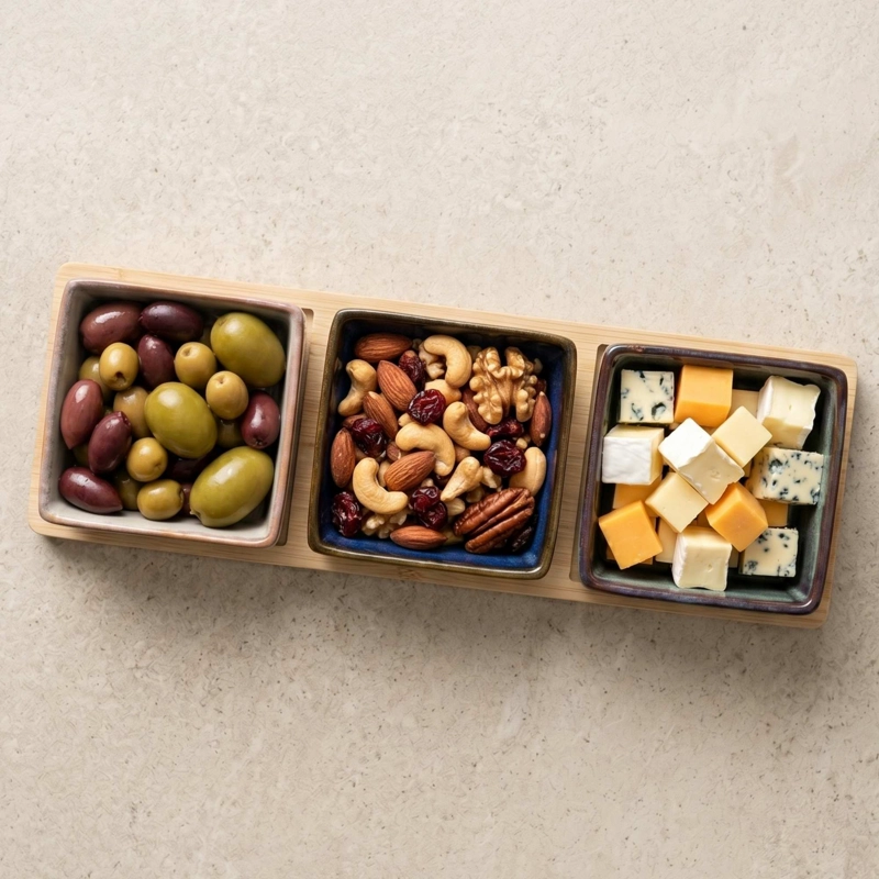 SET 3 BOWLS CERAMICA CUADRADOS EN BANDEJA BAMBOO 28 CM - 4
