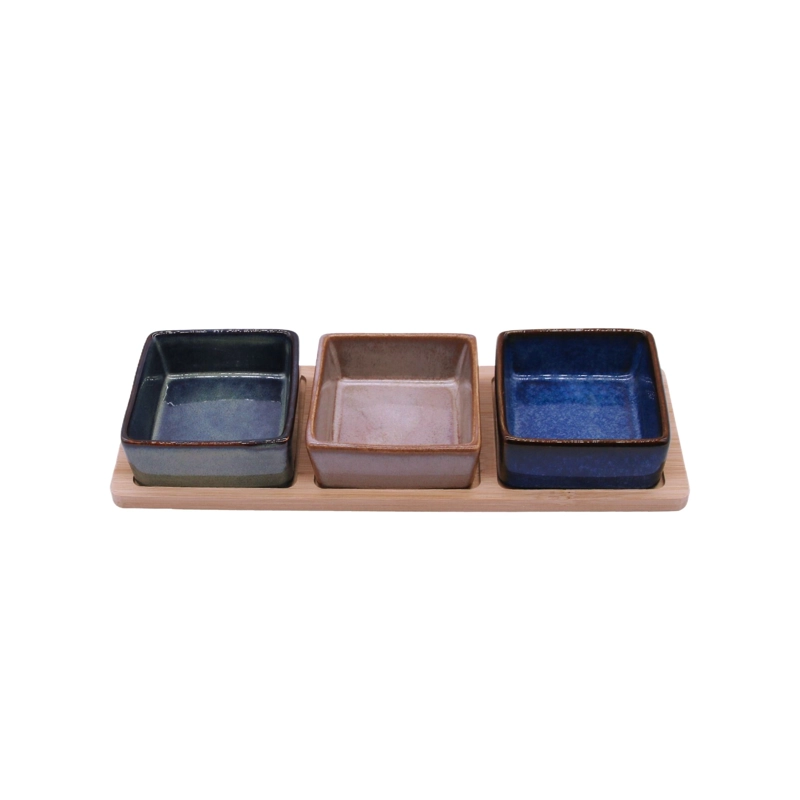SET 3 BOWLS CERAMICA CUADRADOS EN BANDEJA BAMBOO 28 CM - 5
