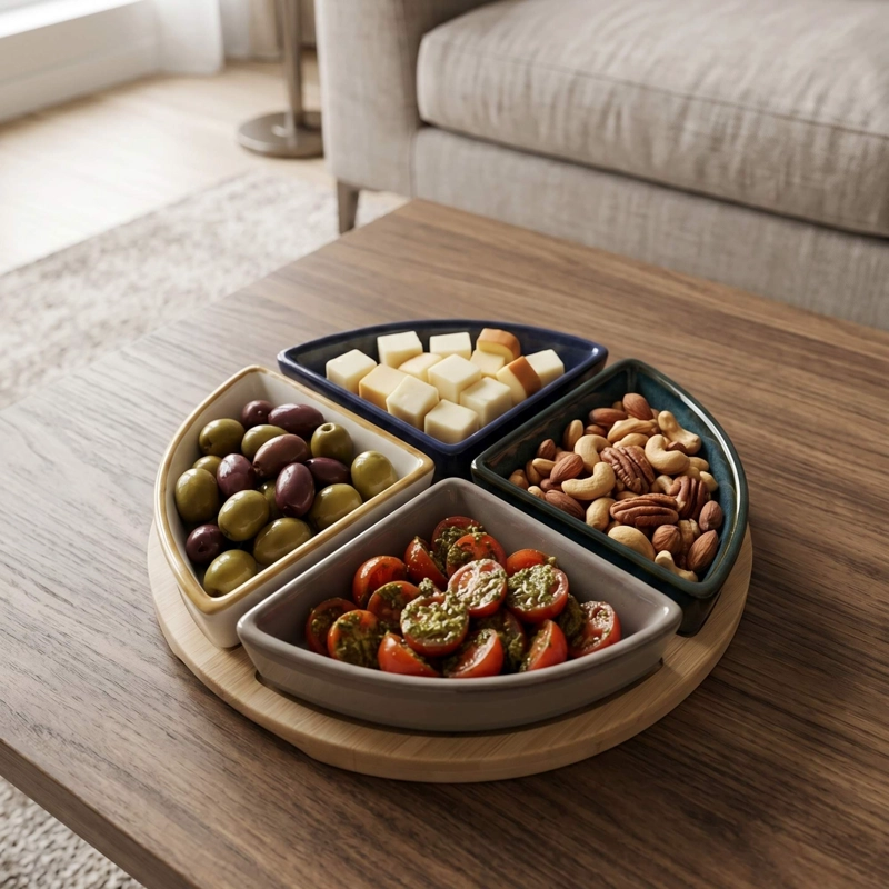SET 4 BOWLS CERAMICA EN BANDEJA BAMBOO REDONDA 22 CM - 3