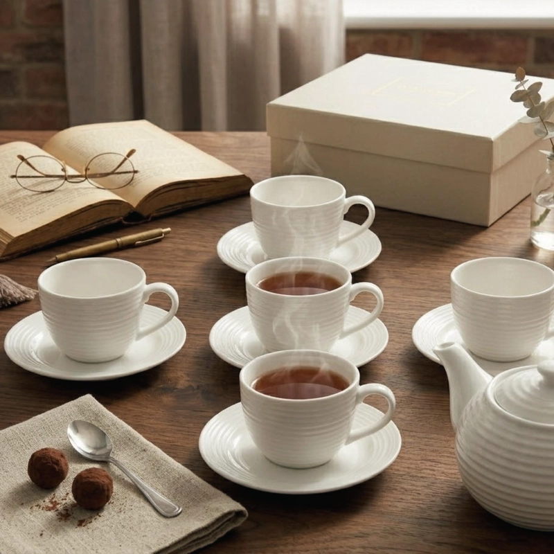 SET 6 TAZAS + 6 PLATOS TE  O CAFE  PORCELANA LONDON 210 ML - 2