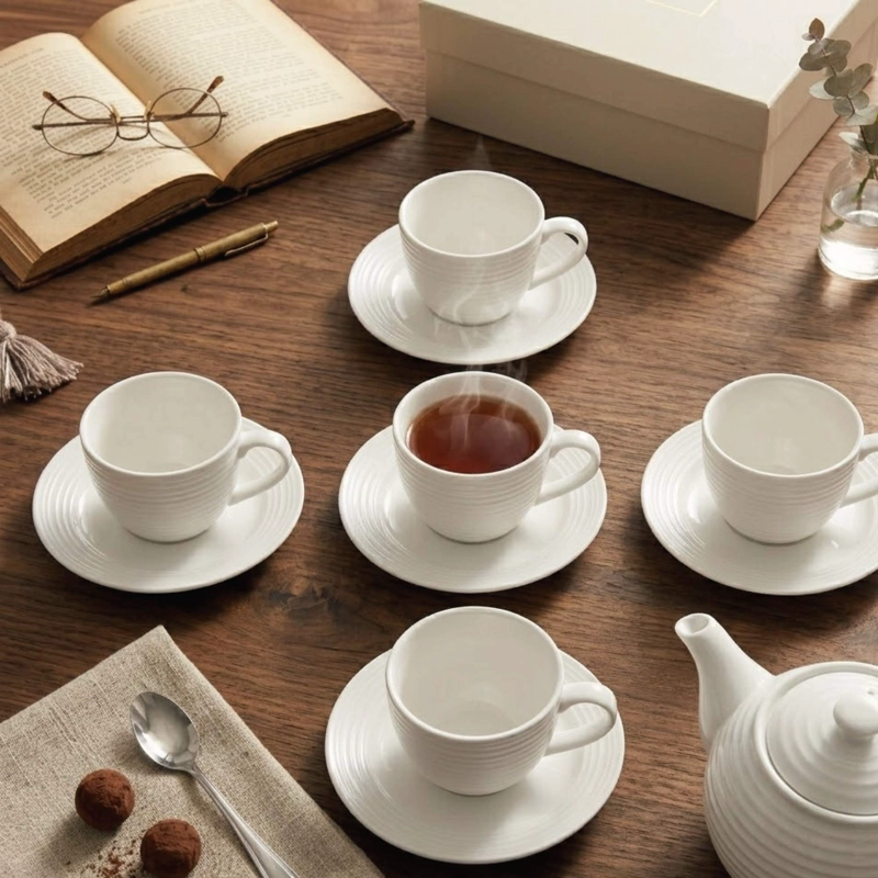 SET 6 TAZAS + 6 PLATOS TE  O CAFE  PORCELANA LONDON 210 ML - 3