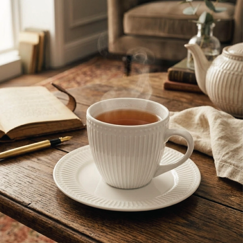 SET 6 TAZAS + 6 PLATOS TE  O CAFE  PORCELANA ABBEY 210 ML - 1