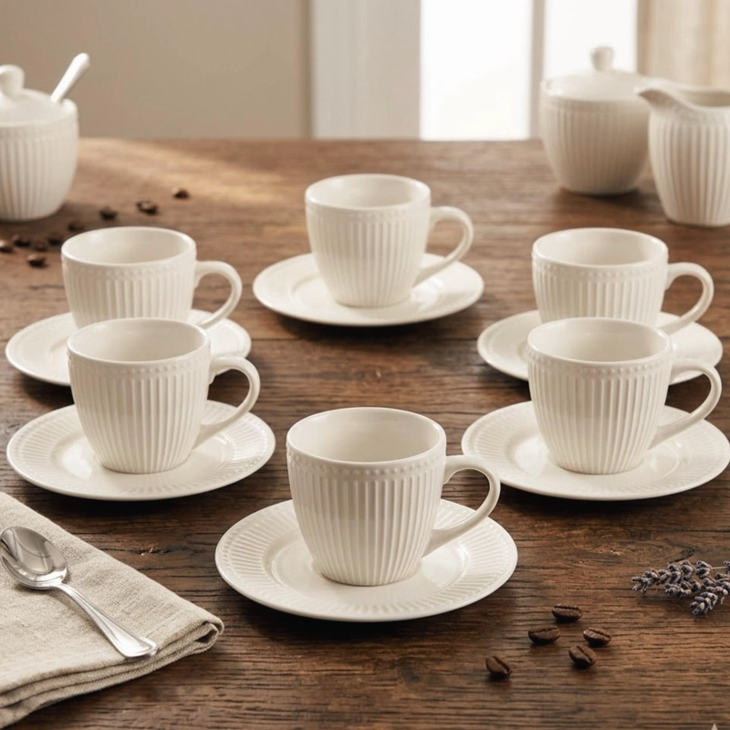 SET 6 TAZAS + 6 PLATOS TE  O CAFE  PORCELANA ABBEY 210 ML - 2