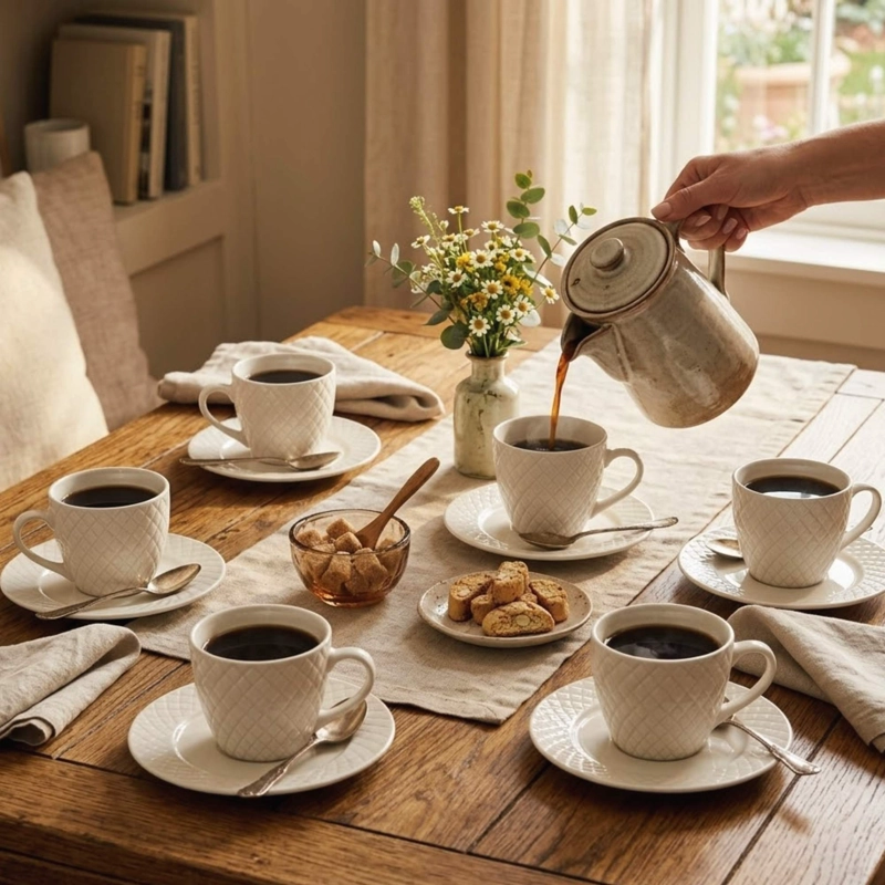 SET 6 TAZAS + 6 PLATOS TE  O CAFE  PORCELANA WINDSOR 210 ML - 2
