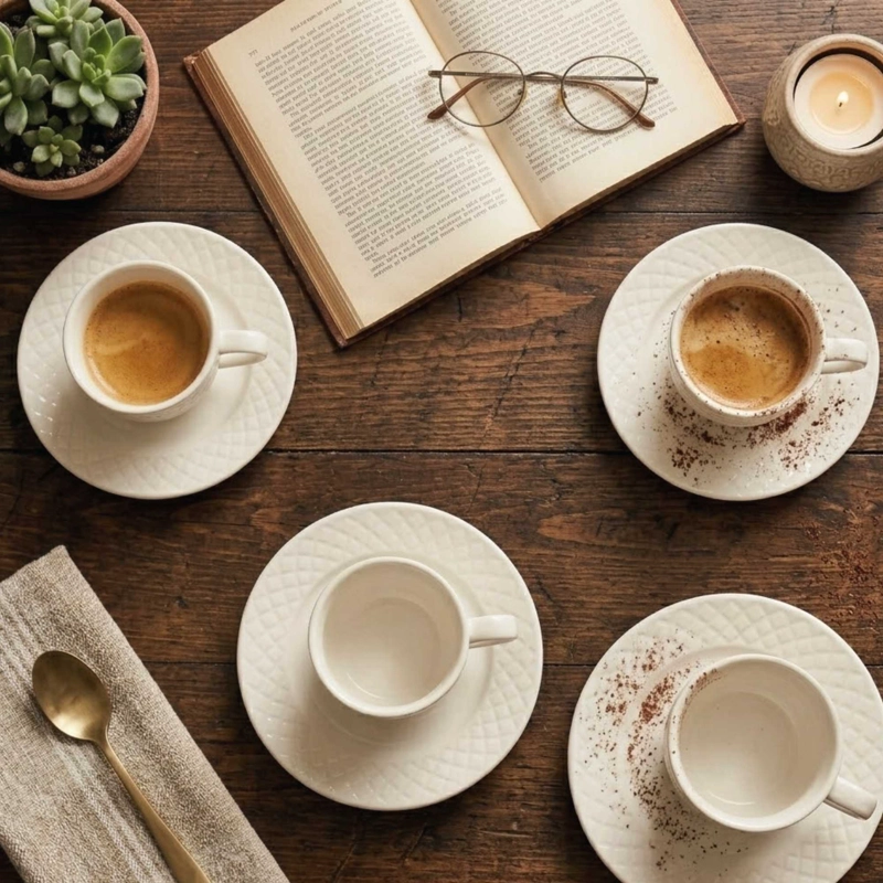 SET 6 TAZAS + 6 PLATOS TE  O CAFE  PORCELANA WINDSOR 210 ML - 3