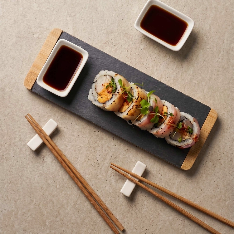 SET SUSHI PARA 2 PERSONAS EN TABLA BAMBOO Y PALILLOS - 3