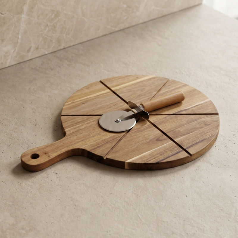 TABLA DE MADERA ACACIA CON CORTADOR DE PIZZA 42X32 CM - 1