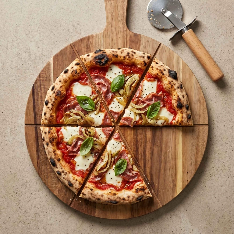 TABLA DE MADERA ACACIA CON CORTADOR DE PIZZA 42X32 CM - 2