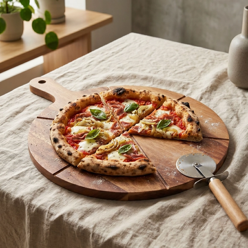TABLA DE MADERA ACACIA CON CORTADOR DE PIZZA 42X32 CM - 3
