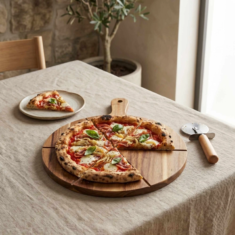 TABLA DE MADERA ACACIA CON CORTADOR DE PIZZA 42X32 CM - 4