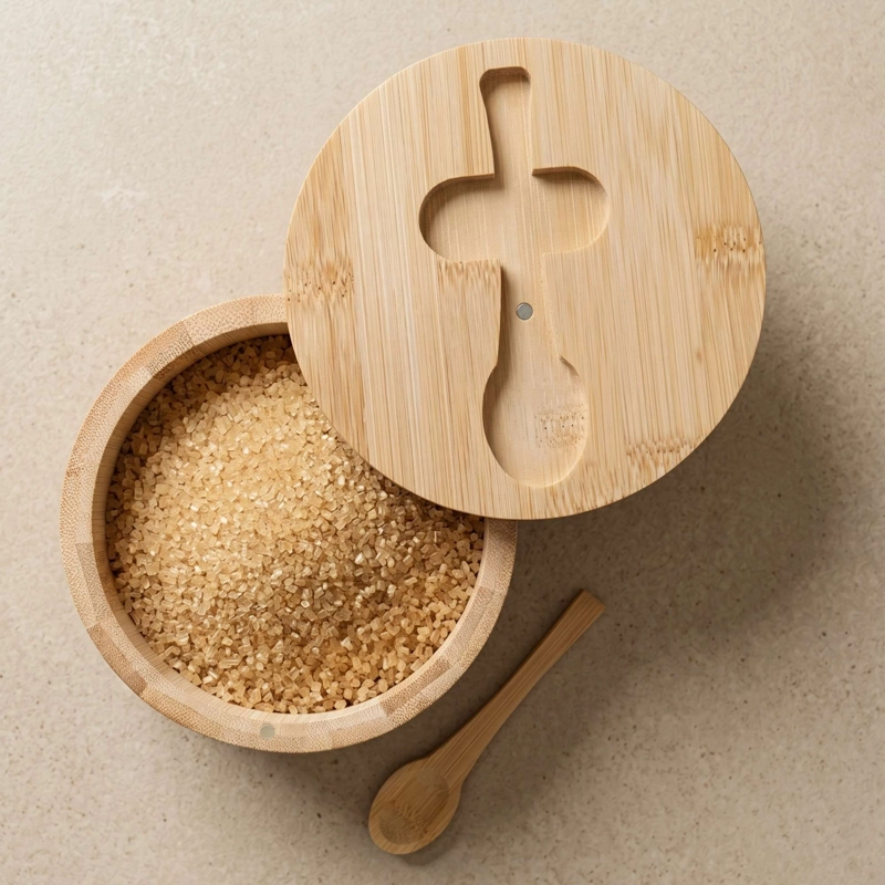 AZUCARERO DE BAMBOO CON CUCHARA 12 CM - 2