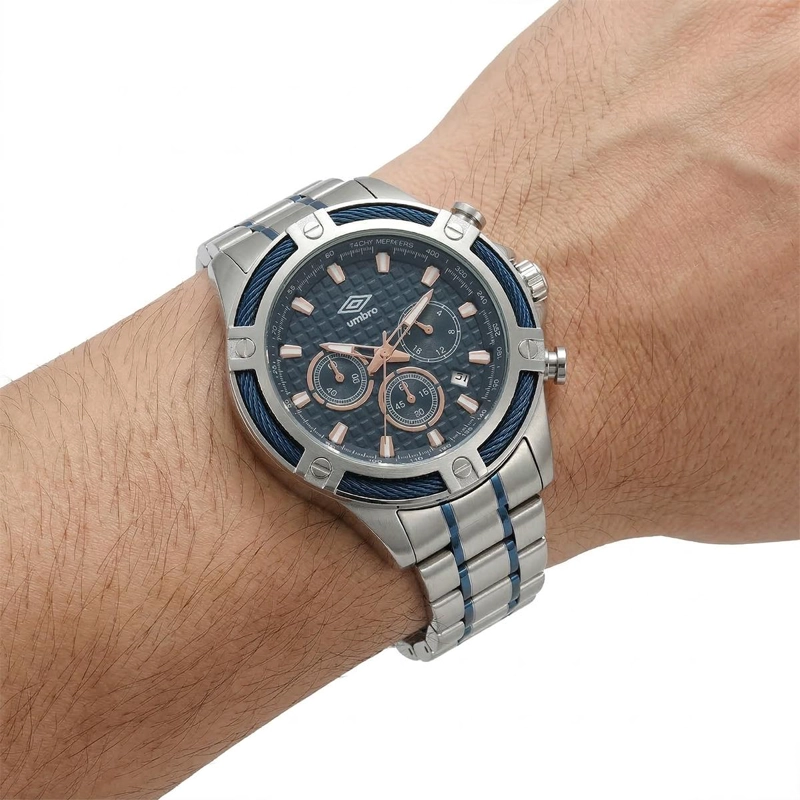 RELOJ ANALOGO HOMBRE UMBRO PLUS PLATEADO/AZUL UMBP-1500-127 - 2