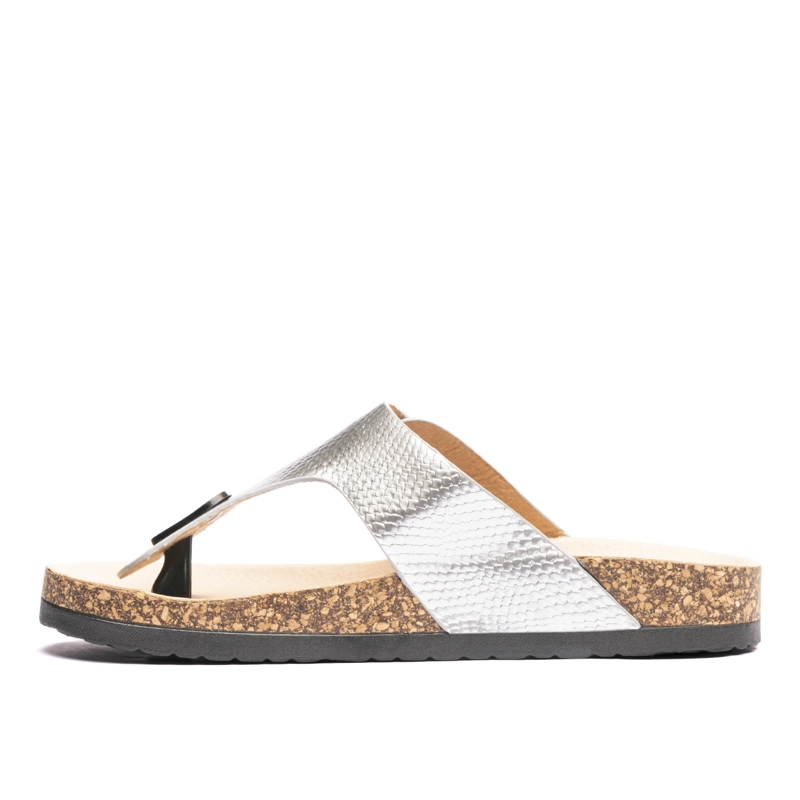 SANDALIAS MUJER CHANCLETA PLATEADO RAZO - 2