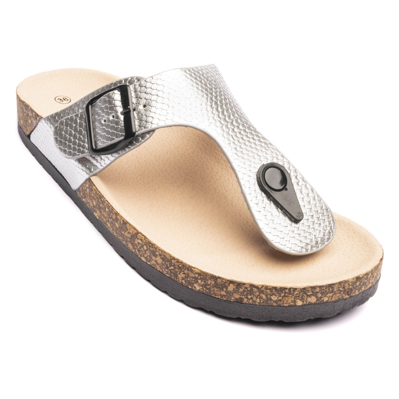 SANDALIAS MUJER CHANCLETA PLATEADO RAZO - 3
