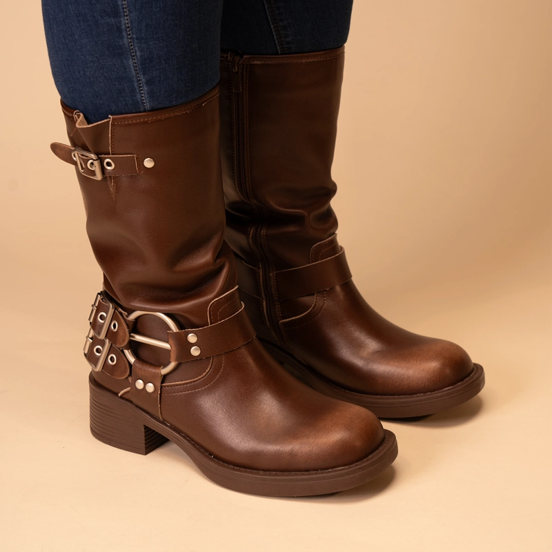 BOTAS MUJER THUNDER BLUE CUERO CAFÉ NELFA - 2