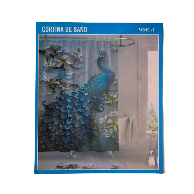 CORTINA DE DUCHA CON ARGOLLAS EN COLOR BLANCO ESTAMPADA CHINITOWN - 1