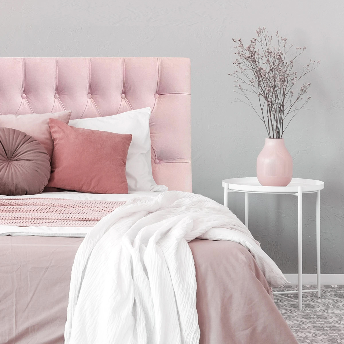 Respaldo Rosa RESPALDO ESPACIO HOGAR CAMA BOTONÉ PREMIUM 1 PLAZA FELPA ROSADO CLARO