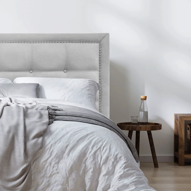 RESPALDO DE CAMA BOTONE  FRAME TACHAS LINO GRIS PLATA - 1 PLAZA - 1