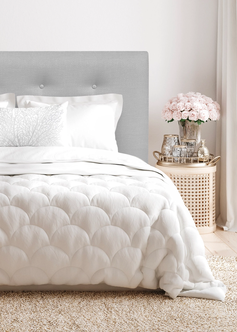 RESPALDO DE CAMA BOTONE  PREMIUM LINO GRIS PLATA - KING - 1