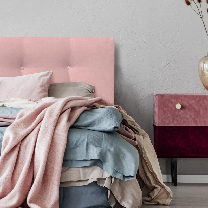 RESPALDO DE CAMA BOTONE  PREMIUM FELPA ROSADO CLARO - 2 PLAZAS - 1