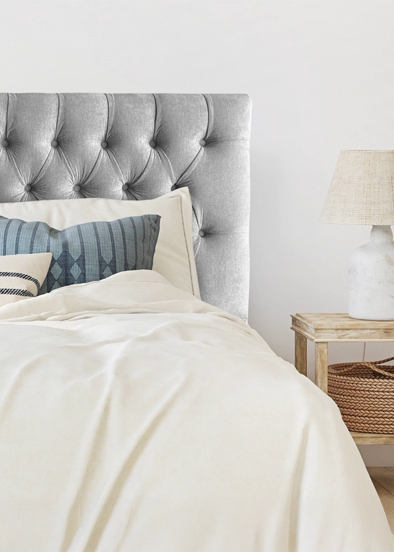 RESPALDO DE CAMA CAPITONE  PREMIUM LINO GRIS PLATA - SUPER KING - 1