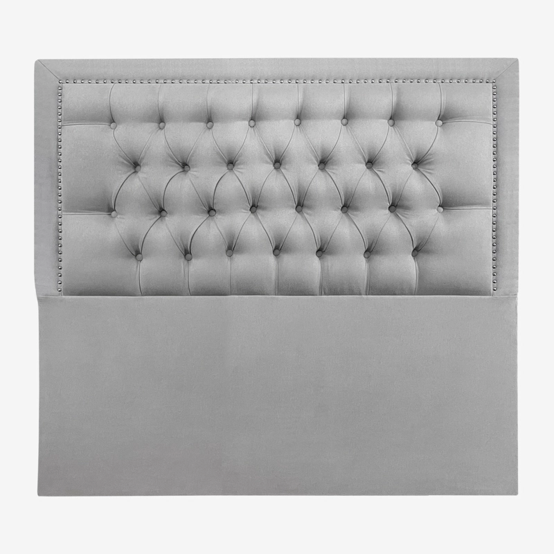 RESPALDO DE CAMA CAPITONE  FRAME TACHAS LINO GRIS PLATA - 1 PLAZA - 2