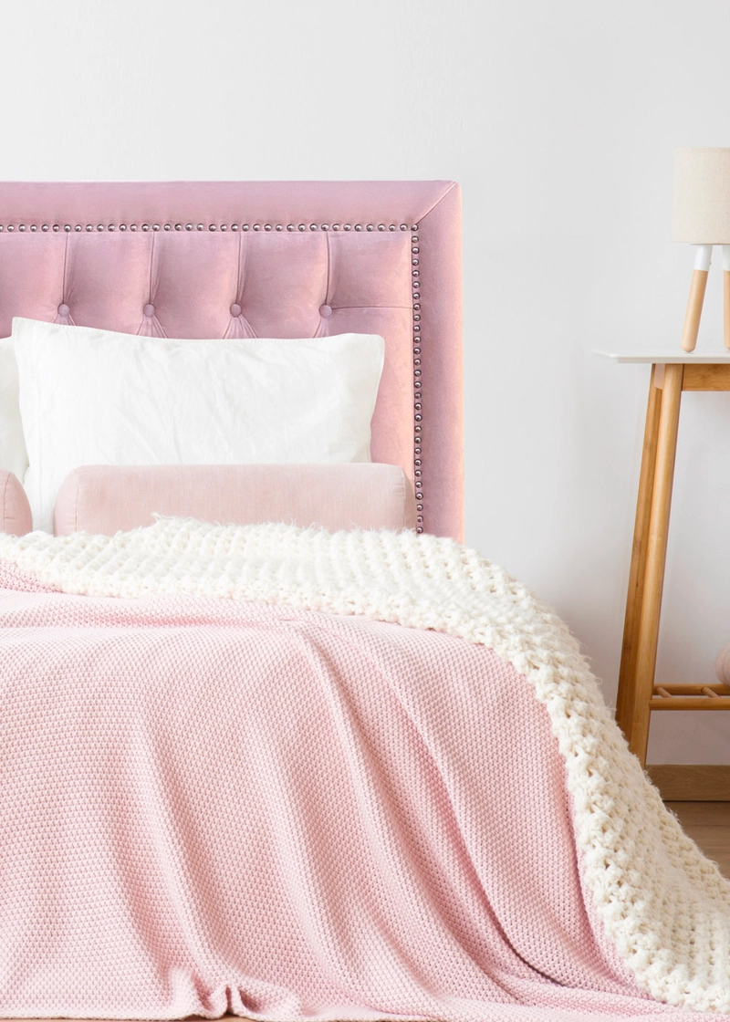 RESPALDO DE CAMA CAPITONE  FRAME TACHAS FELPA ROSADO CLARO - KING - 1