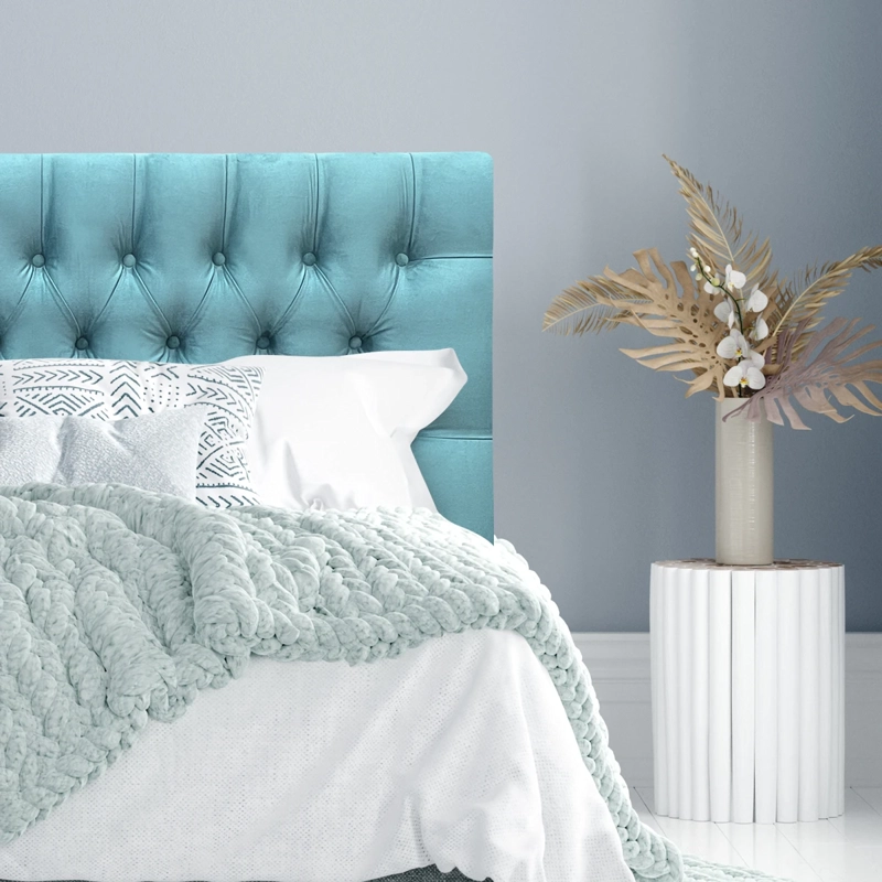 RESPALDO DE CAMA CAPITONE  PREMIUM FELPA TURQUESA - 2 PLAZAS - 1