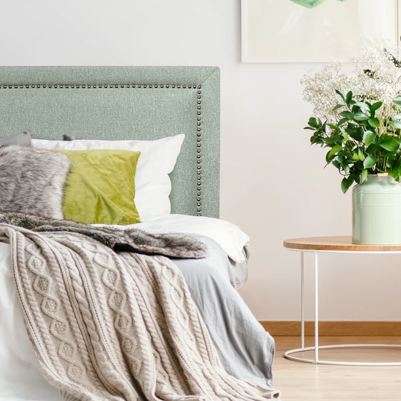 RESPALDO DE CAMA FLAT FRAME TACHAS LINO VERDE JEANS - SUPER KING - 1