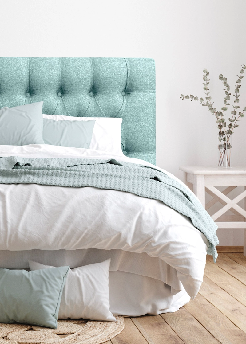 RESPALDO DE CAMA CAPITONE  PREMIUM LINO VERDE JEANS - 1 PLAZA - 1