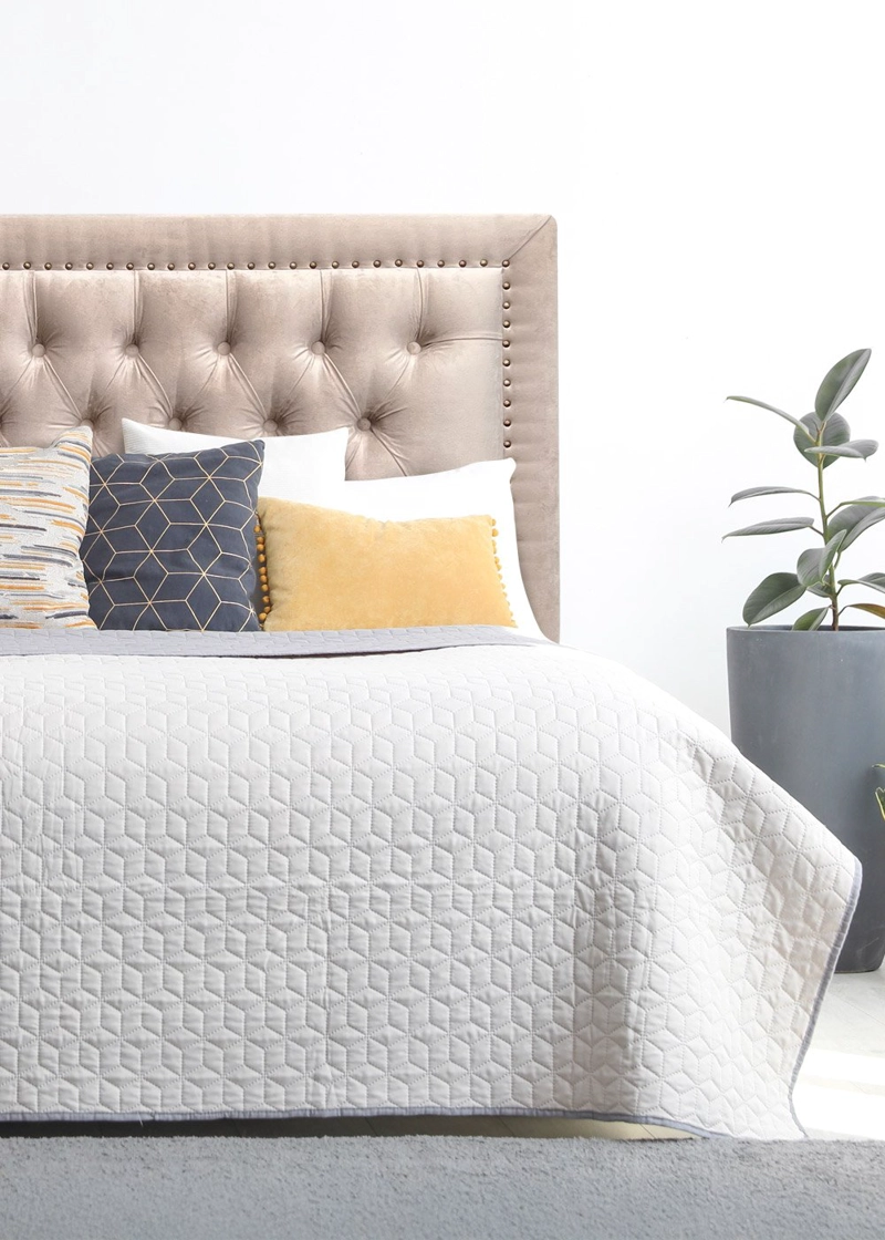 RESPALDO DE CAMA CAPITONE  FRAME TACHAS FELPA BEIGE - 1 PLAZA - 1