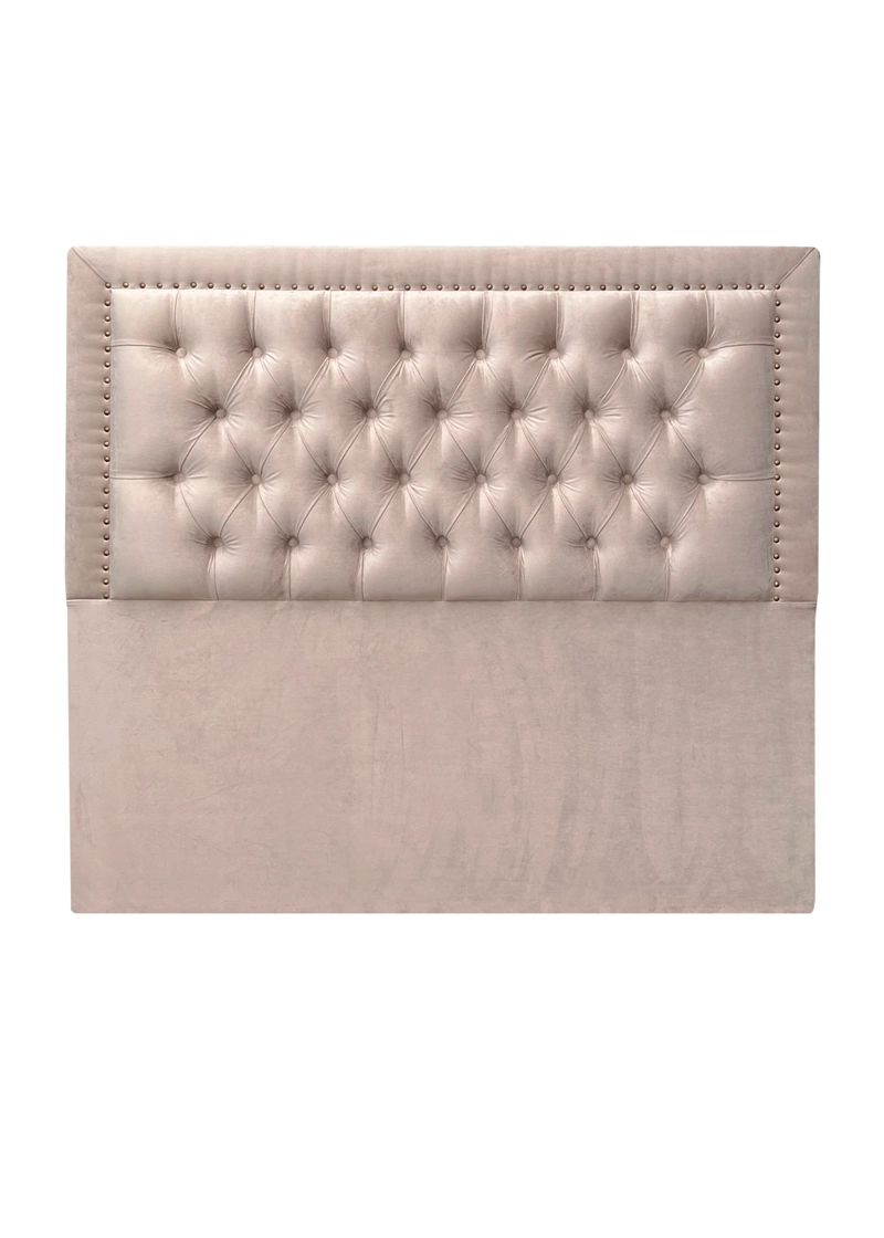 RESPALDO DE CAMA CAPITONE  FRAME TACHAS FELPA BEIGE - 1 PLAZA - 2