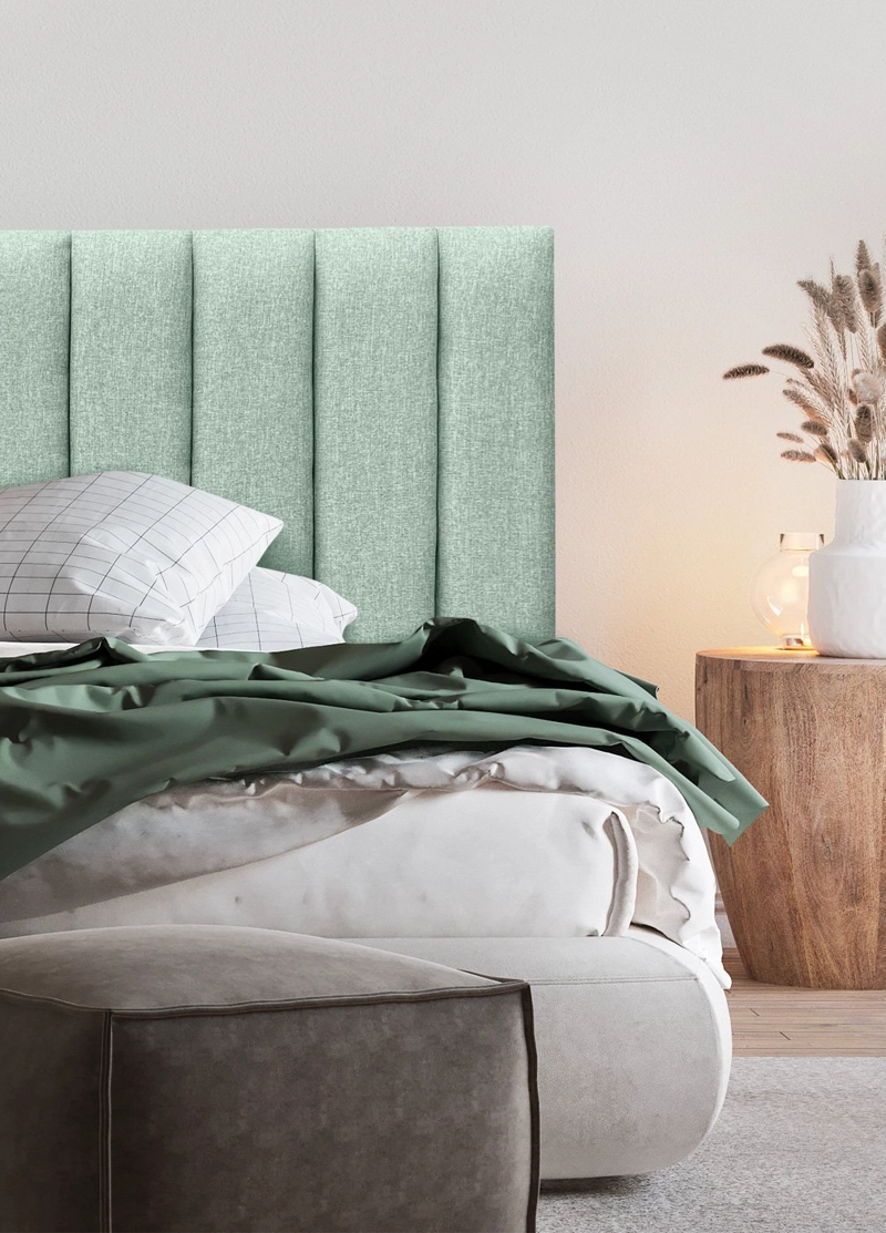 RESPALDO DE CAMA TUBULAR VERTICAL LINO VERDE JEANS - KING - 1