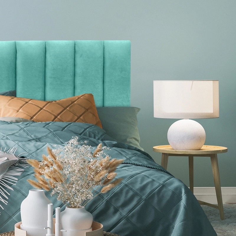 RESPALDO DE CAMA TUBULAR VERTICAL FELPA TURQUESA - SUPER KING - 1
