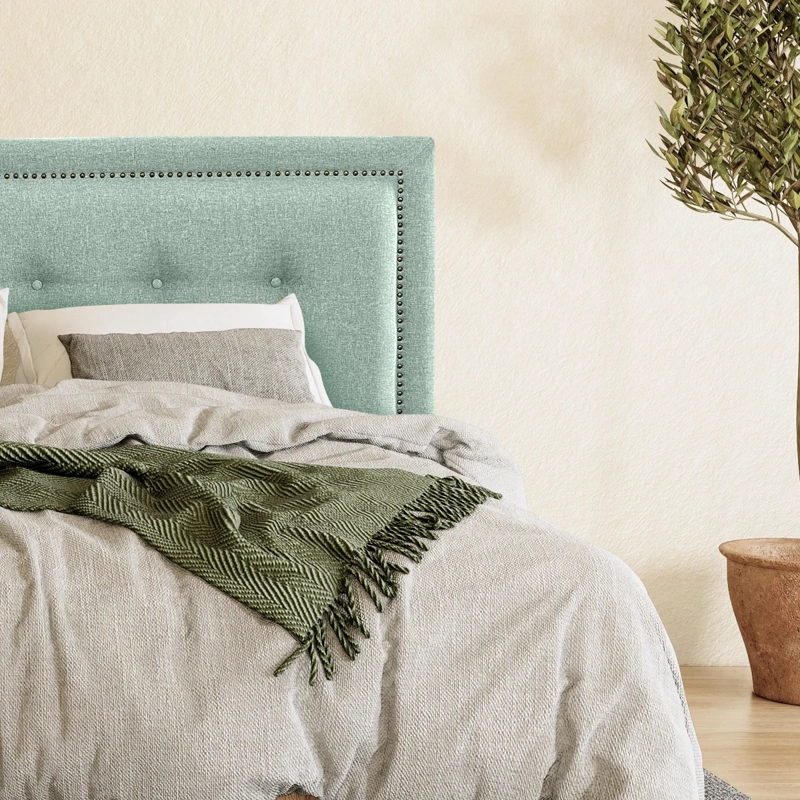 RESPALDO DE CAMA BOTONE  FRAME TACHAS LINO VERDE JEANS - 2 PLAZAS - 1