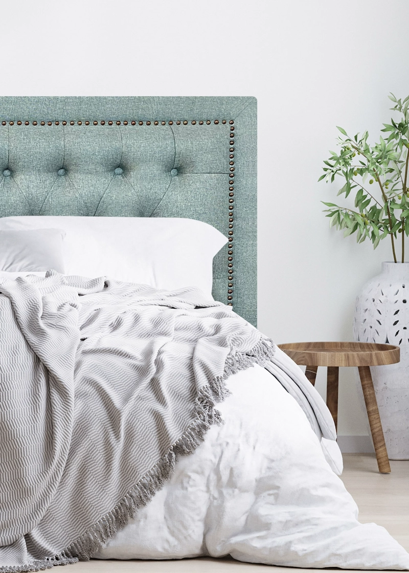 RESPALDO DE CAMA CAPITONE  FRAME TACHAS LINO VERDE JEANS - 1 PLAZA - 1