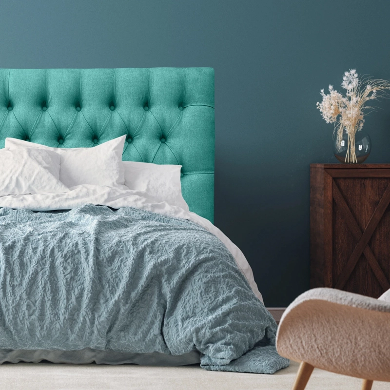 RESPALDO DE CAMA CAPITONE  PREMIUM LINO TURQUESA - 2 PLAZAS - 1