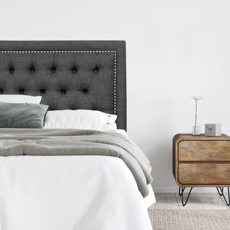 RESPALDO DE CAMA CAPITONE  FRAME TACHAS LINO GRAFITO - KING - 1