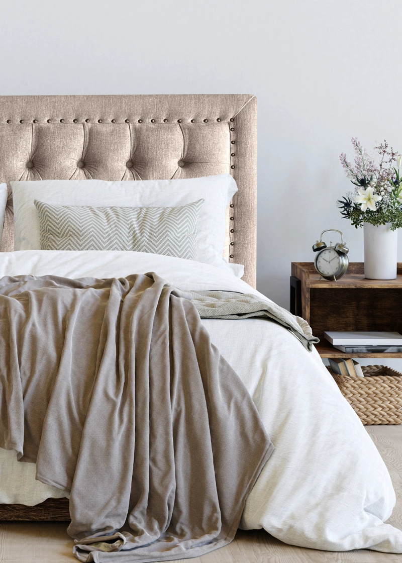 RESPALDO DE CAMA CAPITONE  FRAME TACHAS LINO BEIGE - KING - 1