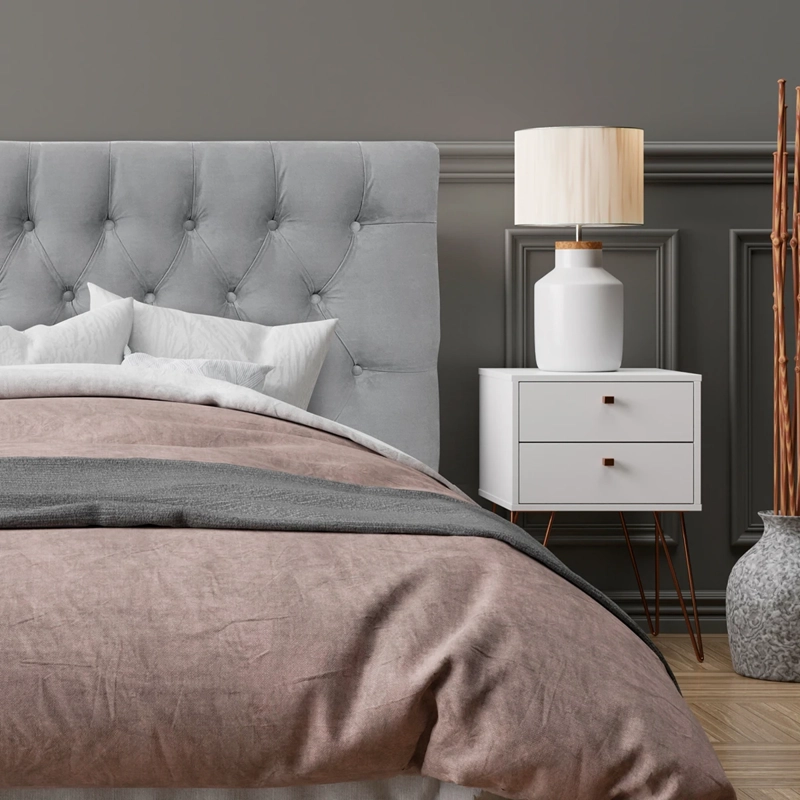 RESPALDO DE CAMA CAPITONE  PREMIUM FELPA GRIS PLATA - 1 PLAZA - 1