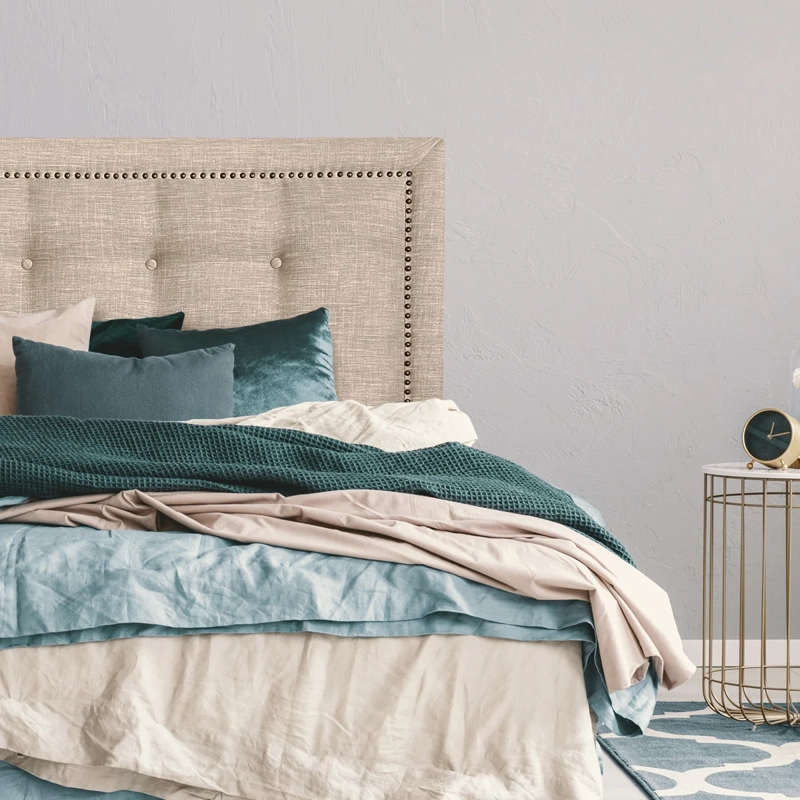 RESPALDO DE CAMA BOTONE  FRAME TACHAS LINO BEIGE - 1 PLAZA - 1