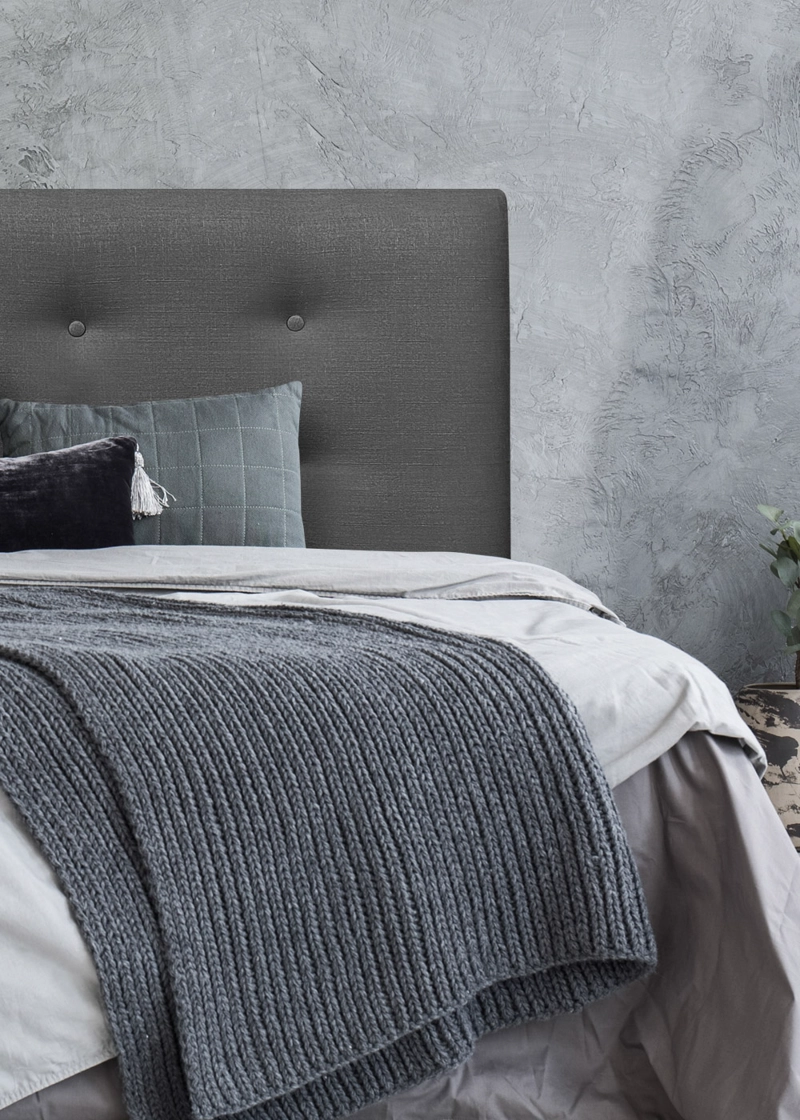 RESPALDO DE CAMA BOTONE  PREMIUM LINO GRAFITO - 1.5 PLAZA - 1