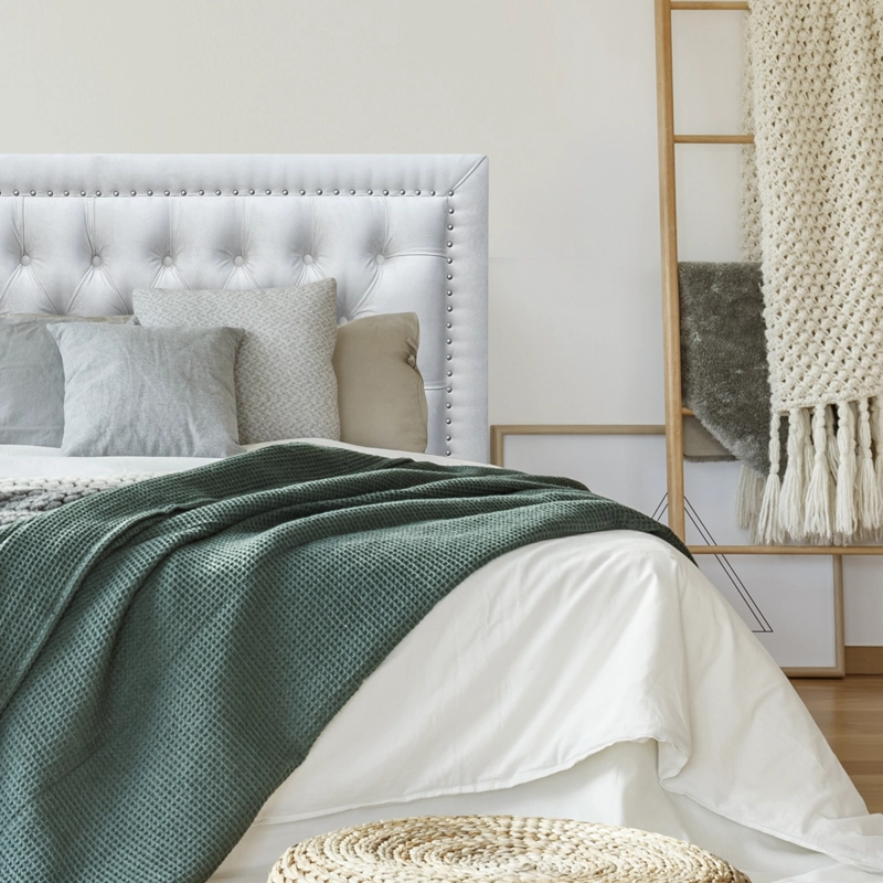 RESPALDO DE CAMA CAPITONE  FRAME TACHAS FELPA CRUDO - SUPER KING - 1