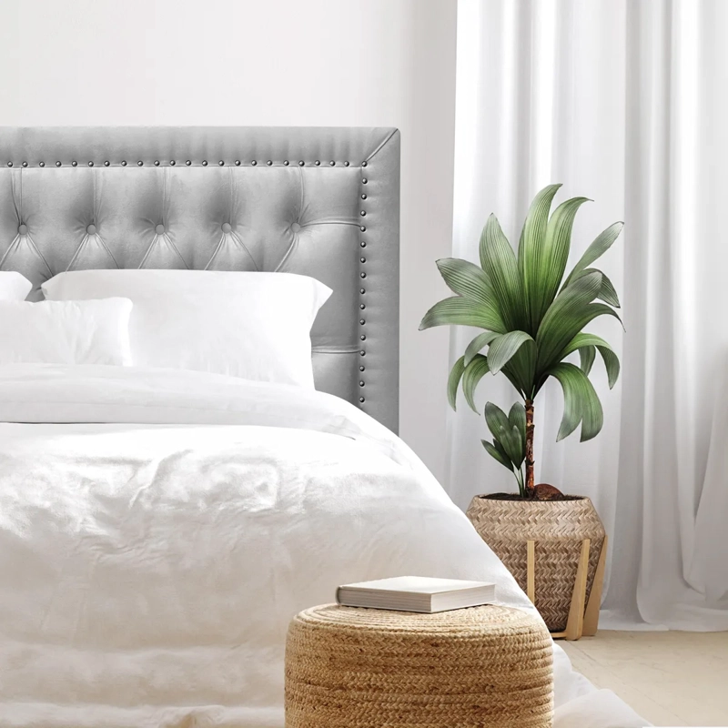 RESPALDO DE CAMA CAPITONE  FRAME TACHAS FELPA GRIS PLATA - SUPER KING - 1