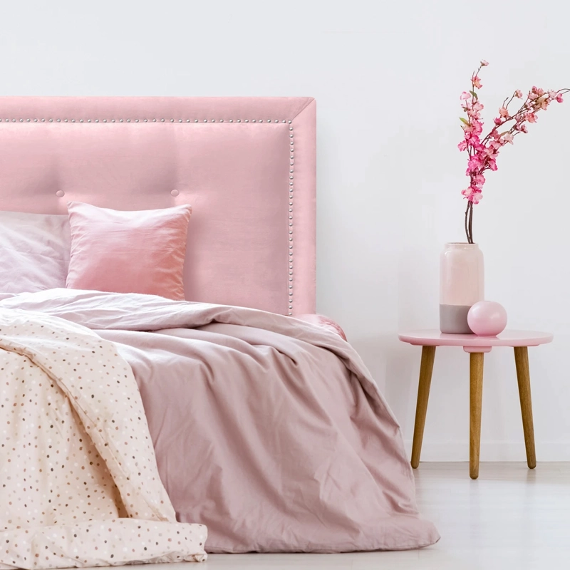 RESPALDO DE CAMA BOTONE  FRAME TACHAS FELPA ROSADO CLARO - 1 PLAZA - 1