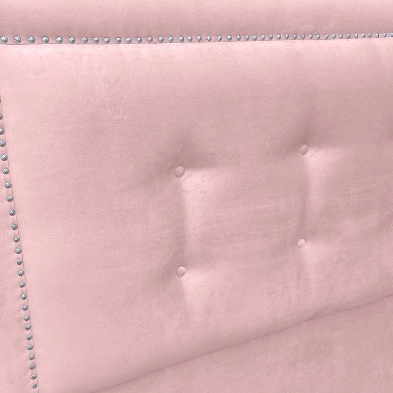 RESPALDO DE CAMA BOTONE  FRAME TACHAS FELPA ROSADO CLARO - 1 PLAZA - 3