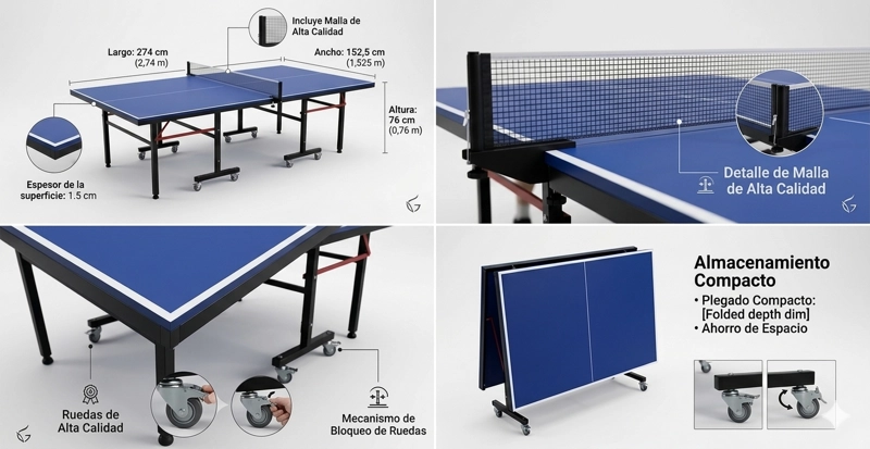 MESA DE PING PONG BASKO FITNESS PRO ACERO 152 CM X 274 CM FESIONAL - 2