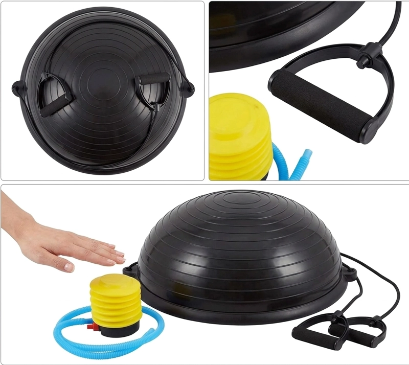 BOSU BALL BLACK CON INFLADOR Y MANILLAS - 2